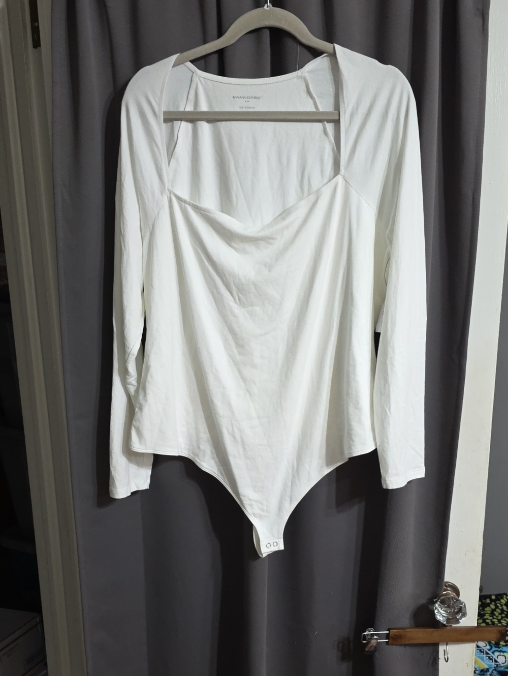 NWT Banana Republic Soft Stretch Creamy White Long-Sleeve Thong Bodysuit Sz XXL
